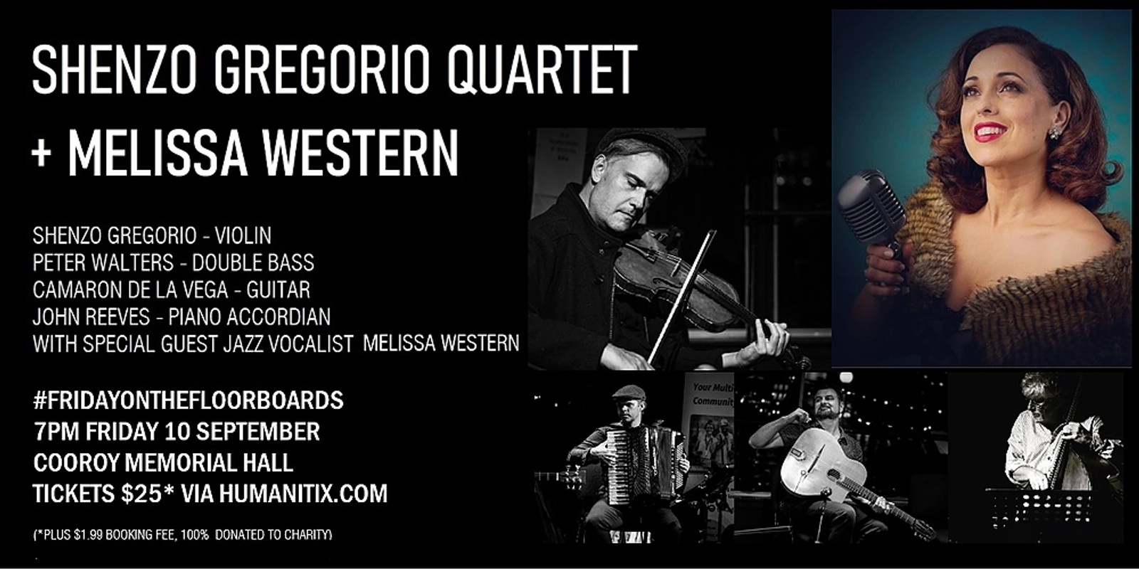 Banner image for Friday on the Floorboards - Shenzo Gregorio Quartet + Melissa Western