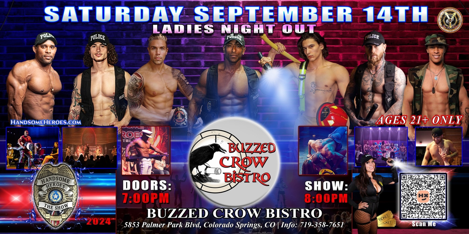 Banner image for Colorado Springs, CO - Handsome Heroes: The Show @ Buzzed Crow Bistro! "Good Girls Go to Heaven, Bad Girls Leave in Handcuffs!"