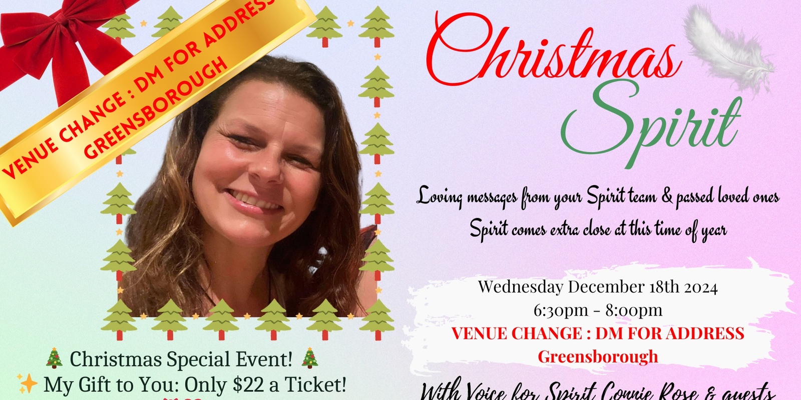 Banner image for CHANGE OF VENUE: Christmas Spirit - an evening of spirit connection 