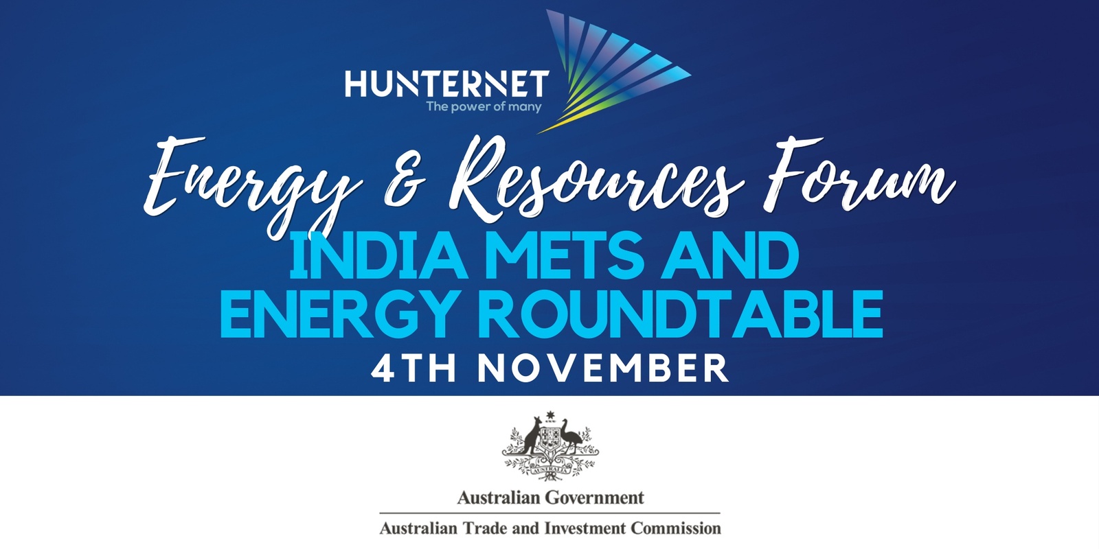 Banner image for Austrade and HunterNet Cooperative - India METS and Energy roundtable.  