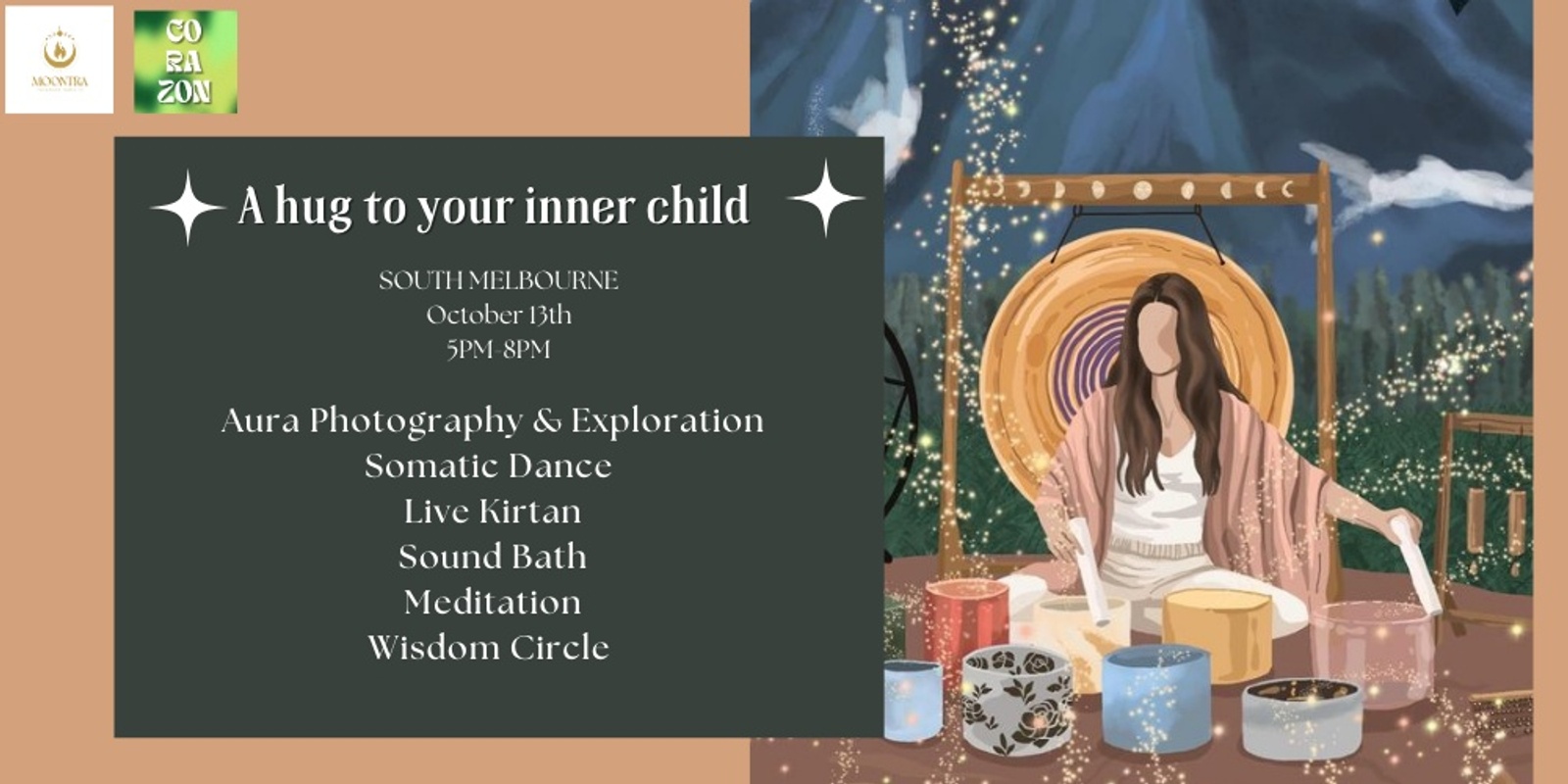 Banner image for A hug to your inner child (Somatic, Dance, Live Kirtan, Sound Bath and more!)