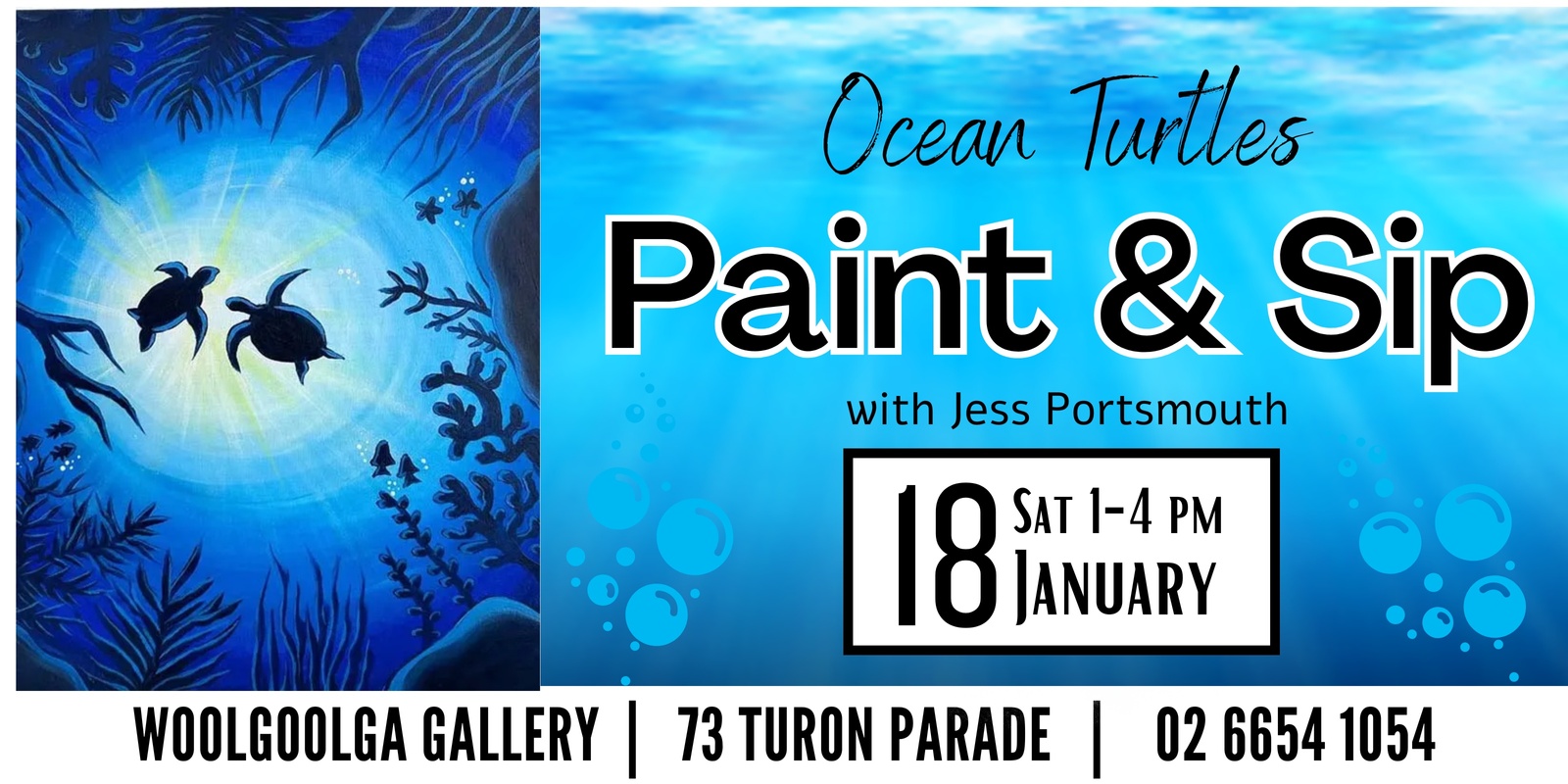 Banner image for Ocean Turtles - Paint & Sip @Woolgoolga Gallery with Jess Portsmouth