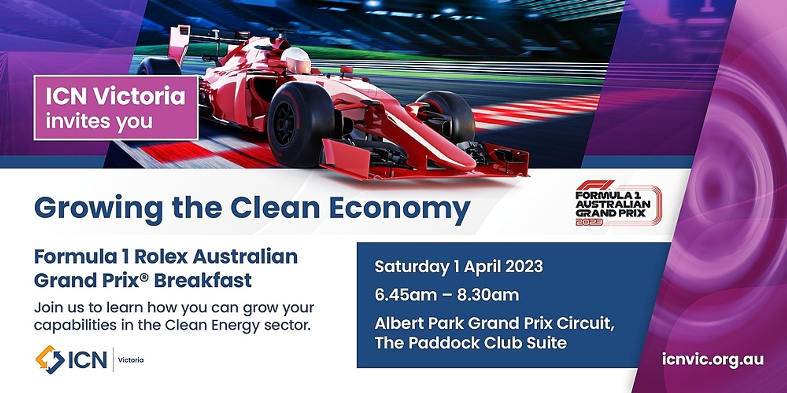 Banner image for ICN Victoria Grand Prix 2023 - Growing the Clean Economy 