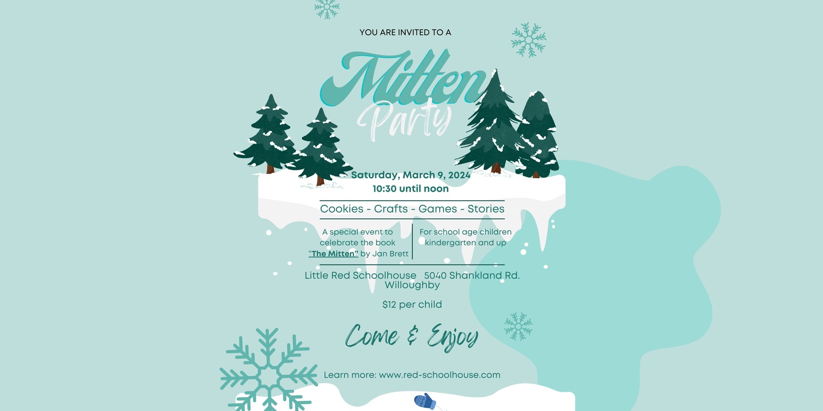 Banner image for You're invited to a MITTEN PARTY! To celebrate the story "The Mitten" by Jan Brett