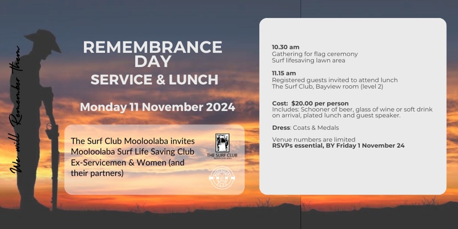 Banner image for Remembrance Day 2024 Mooloolaba Surf Life Saving Club