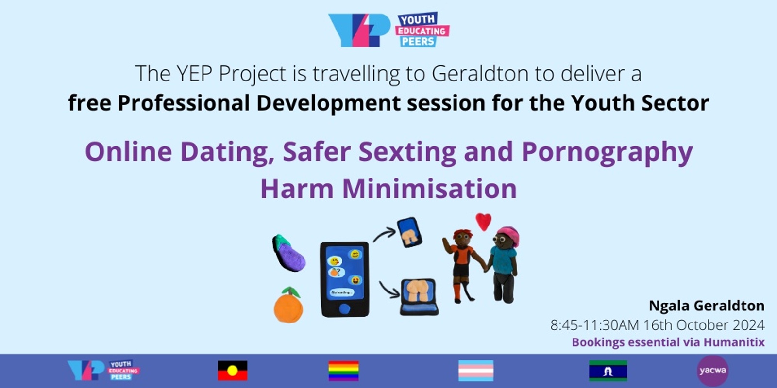 Banner image for YEP presents in Geraldton an Online Dating, Safer Sexting and Pornography Professional Development Session