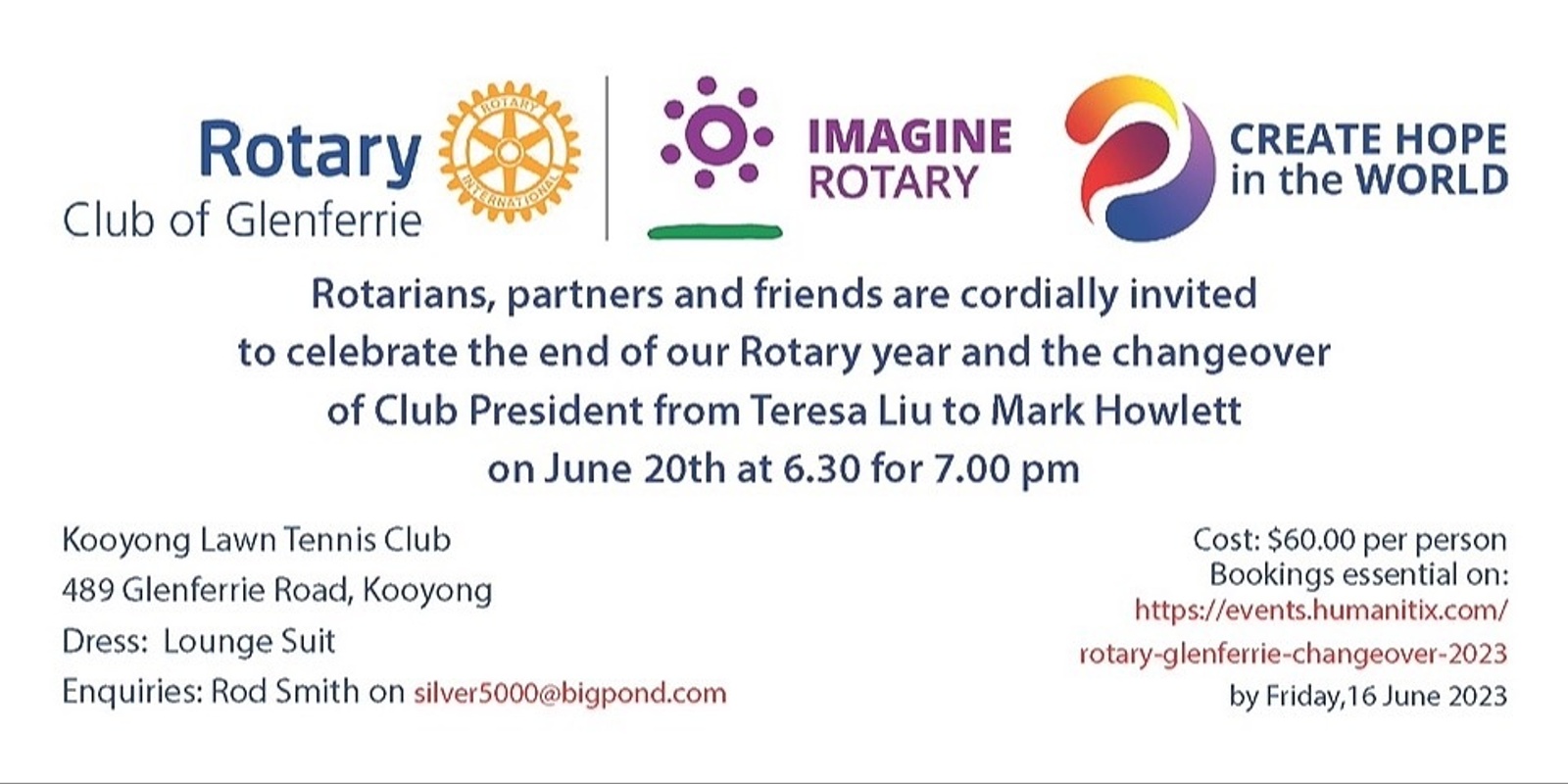 Banner image for Rotary Club of Glenferrie Changeover Dinner 2023