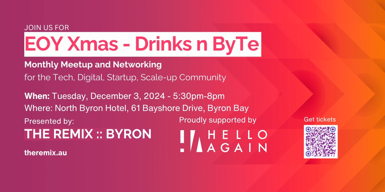 Banner image for EOY Xmas - Drinks n ByTe - monthly networking event