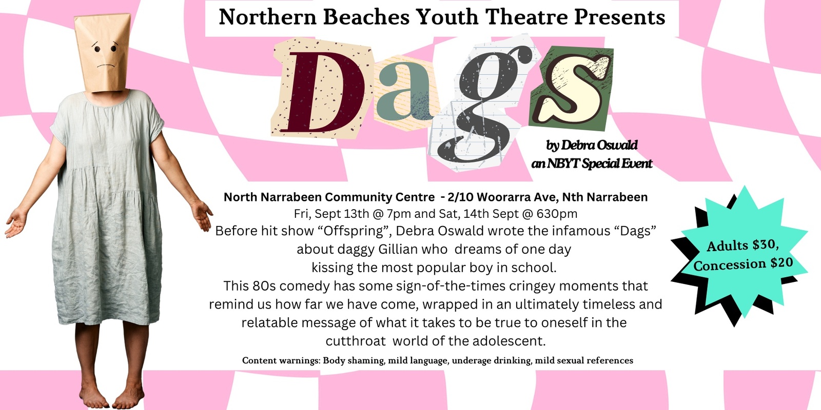 Banner image for Dag's by Debra Oswald - A Northern Beaches Youth Theatre Special Event