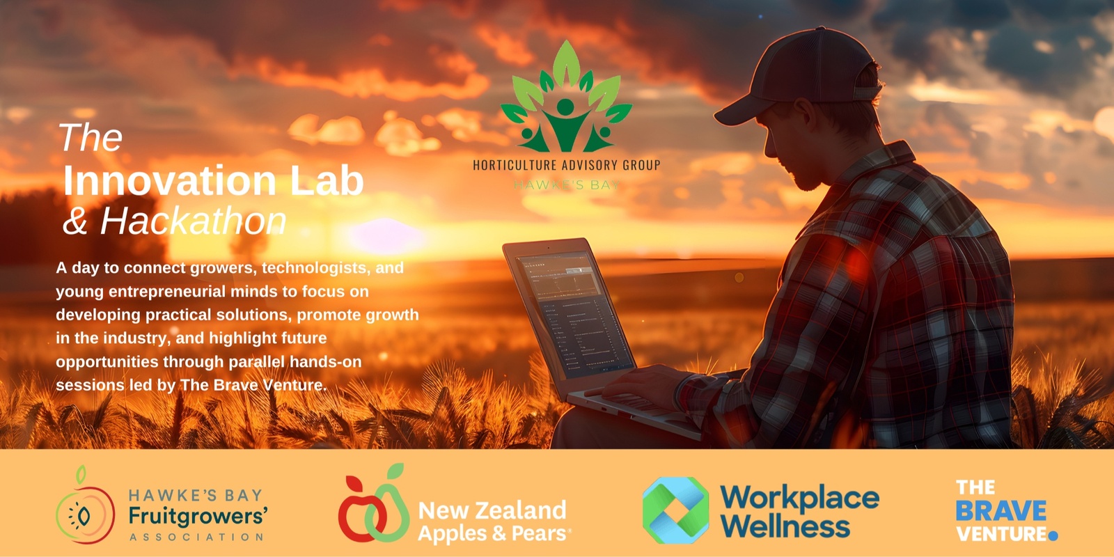 Banner image for The Innovation Lab & Hackathon, Brought to you by Horticulture Advisory Group Hawke's Bay, The Brave Venture, NZAPI and Workplace Wellness