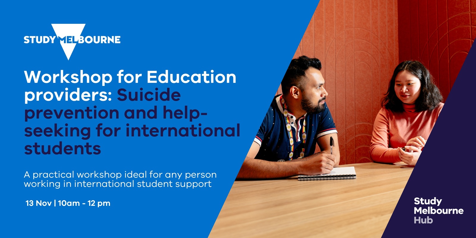 Banner image for Workshop for Education providers: Suicide prevention and help-seeking for international students 