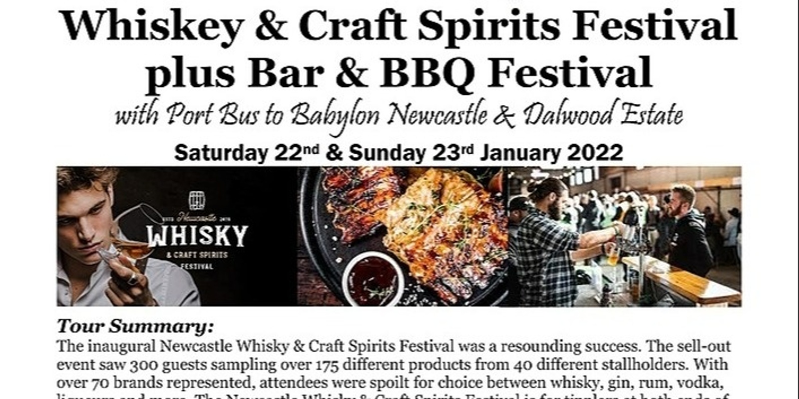 Banner image for Whiskey & Craft Spirits Festival + Bar & BBQ Festival with Port Bus