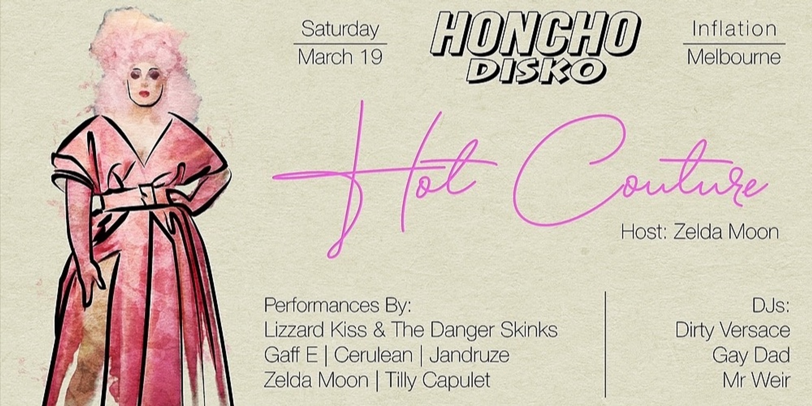 Banner image for HONCHO DISKO Melbourne Saturday 19th March - HOT COUTURE