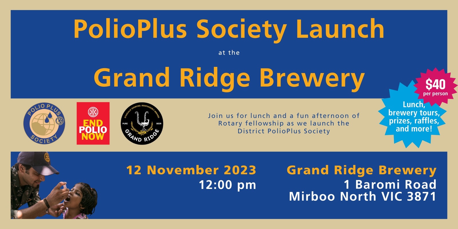 Banner image for PolioPlus Society Launch at Grand Ridge Brewery