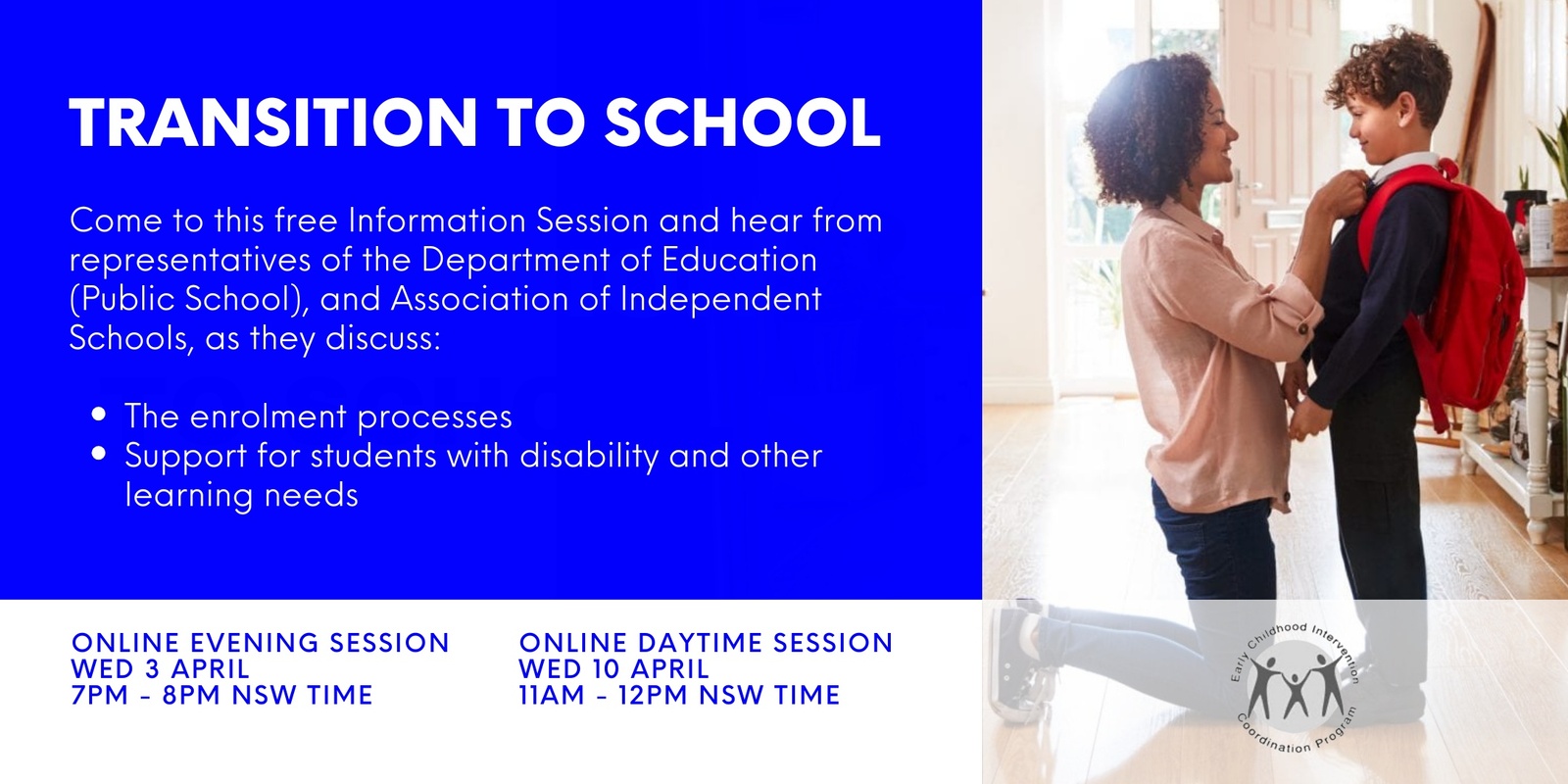 Banner image for Transition to School Information Session - Families & Workers (Evening))
