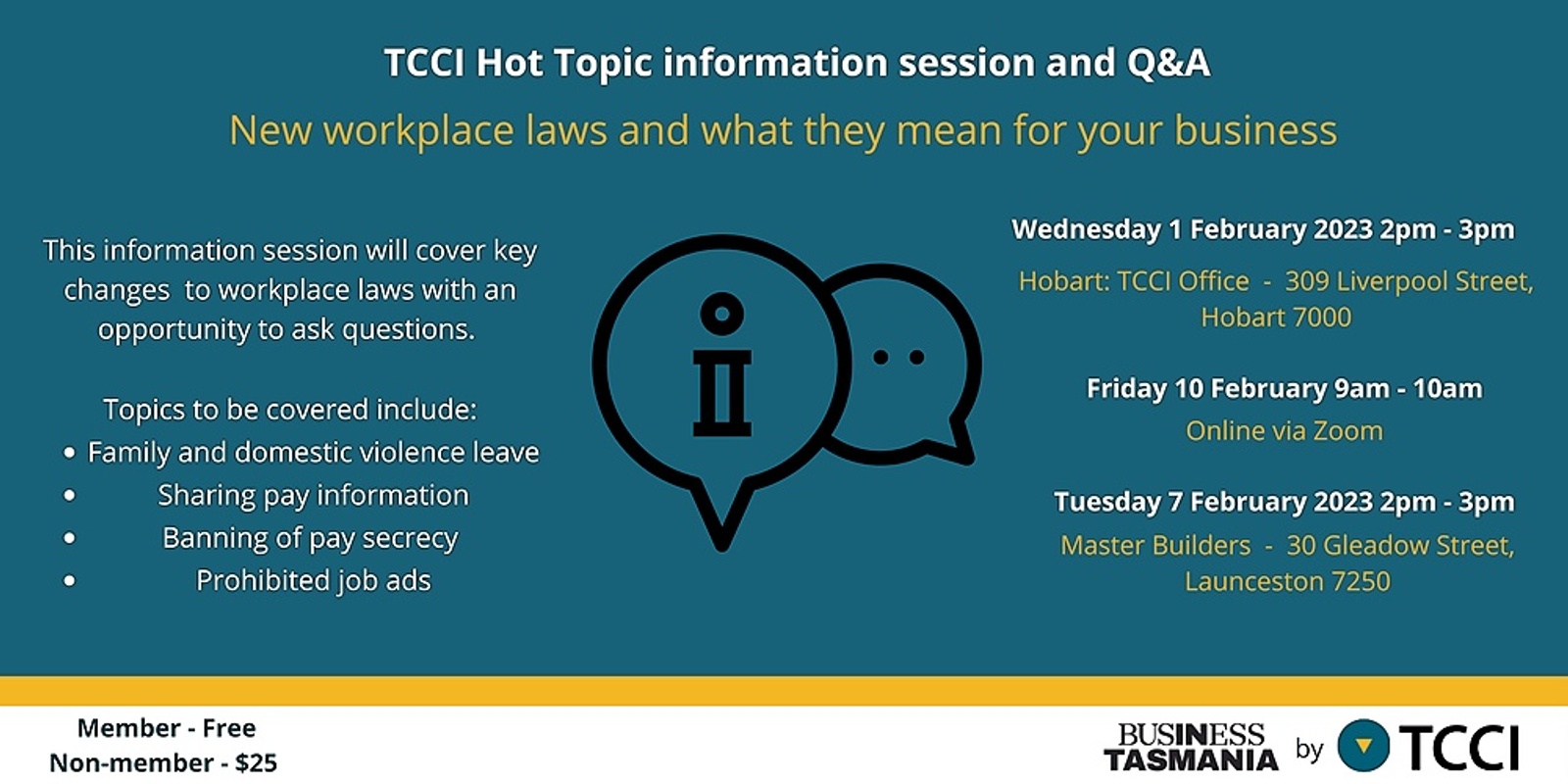 Banner image for TCCI Hot Topic - New workplace laws and what they mean for your business (Hobart) 