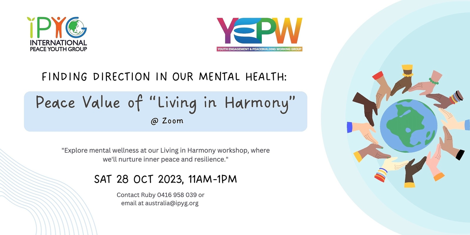 Banner image for IPYG QLD: Finding Direction in Our Mental Health: The Peace Value 'Living in Harmony'