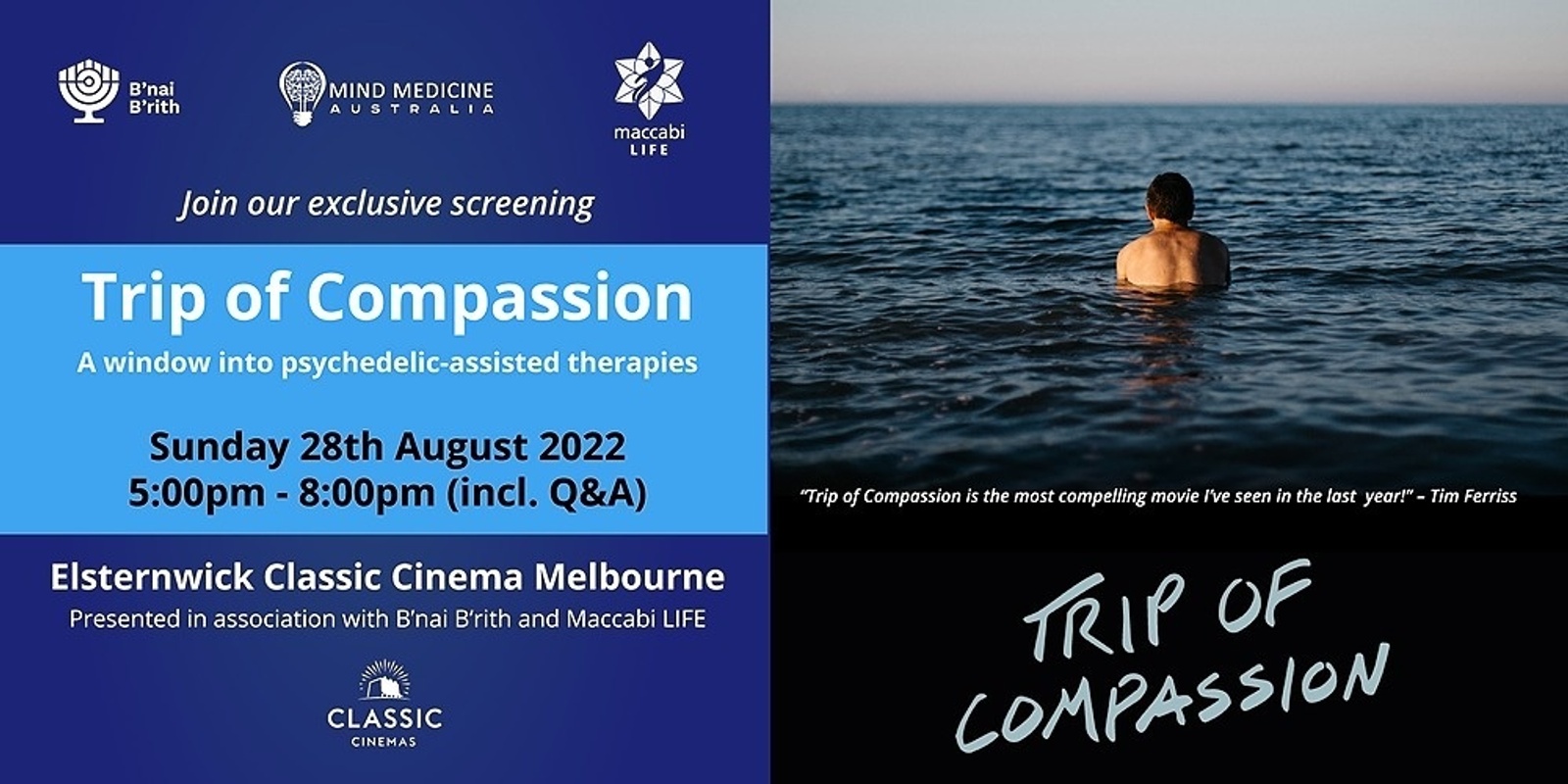 Mind Medicine Australia - Melbourne Screening: Trip of Compassion (incl. Q&A)