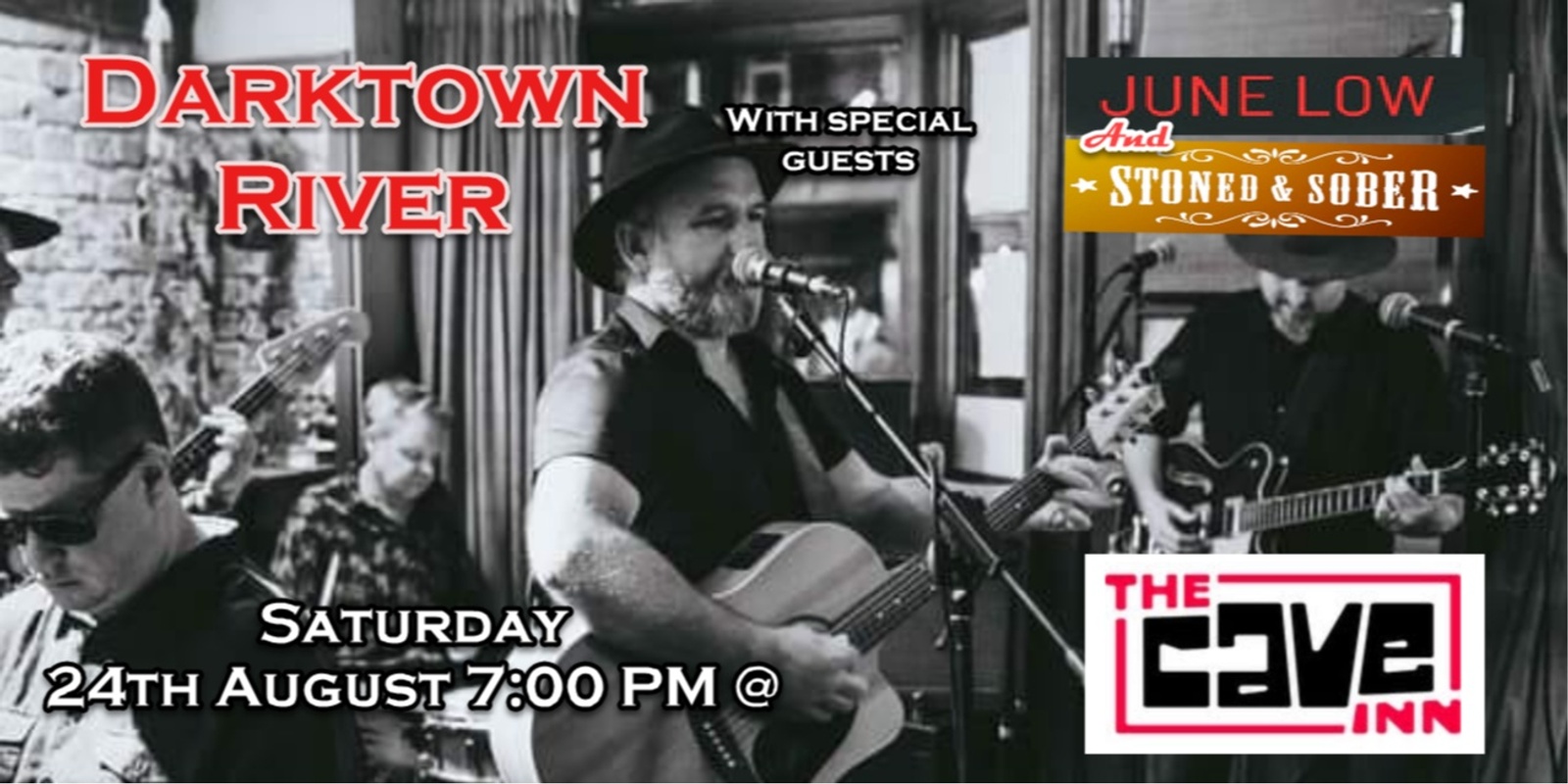 Banner image for Darktown River, June Low and Stoned & Sober Live at the Cave Inn