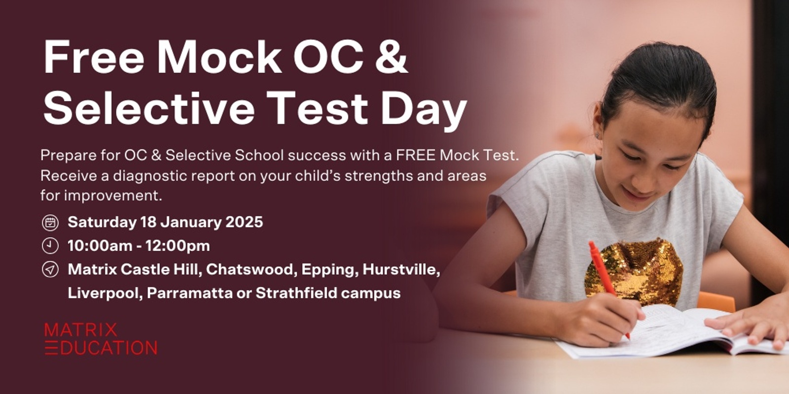 Banner image for Free Mock OC and Selective Test Day - 18 January 2025