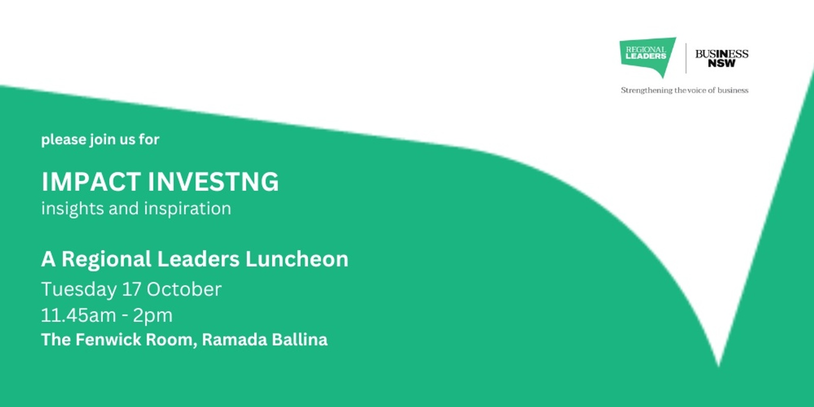Banner image for Impact Investing - A Regional Leaders Lunch