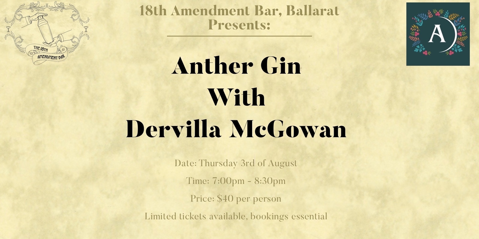 Banner image for 18th Amendment Bar Ballarat Presents: Anther Gin