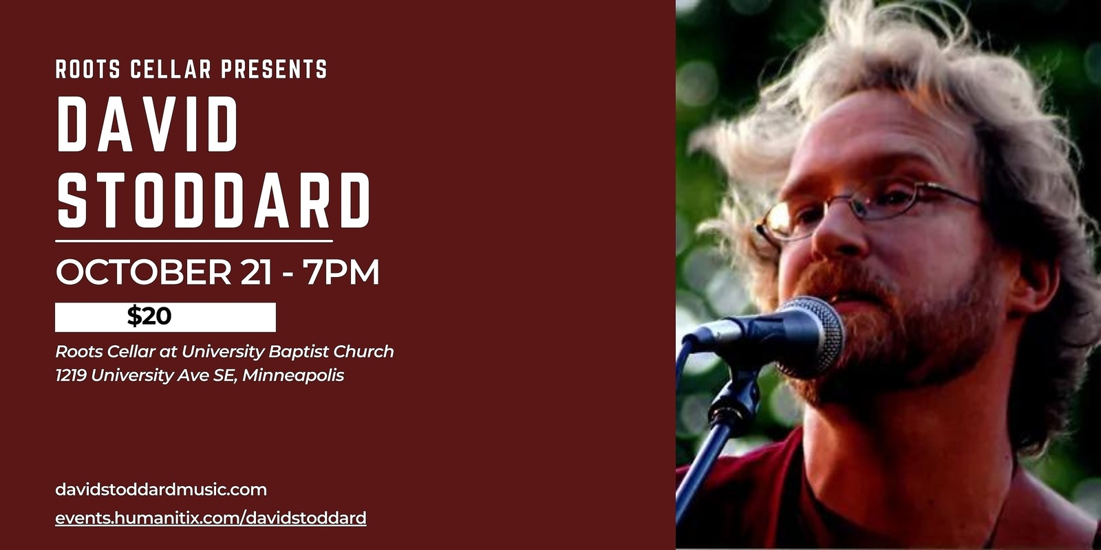 Banner image for David Stoddard - Oct 21st at 7pm at the Roots Cellar