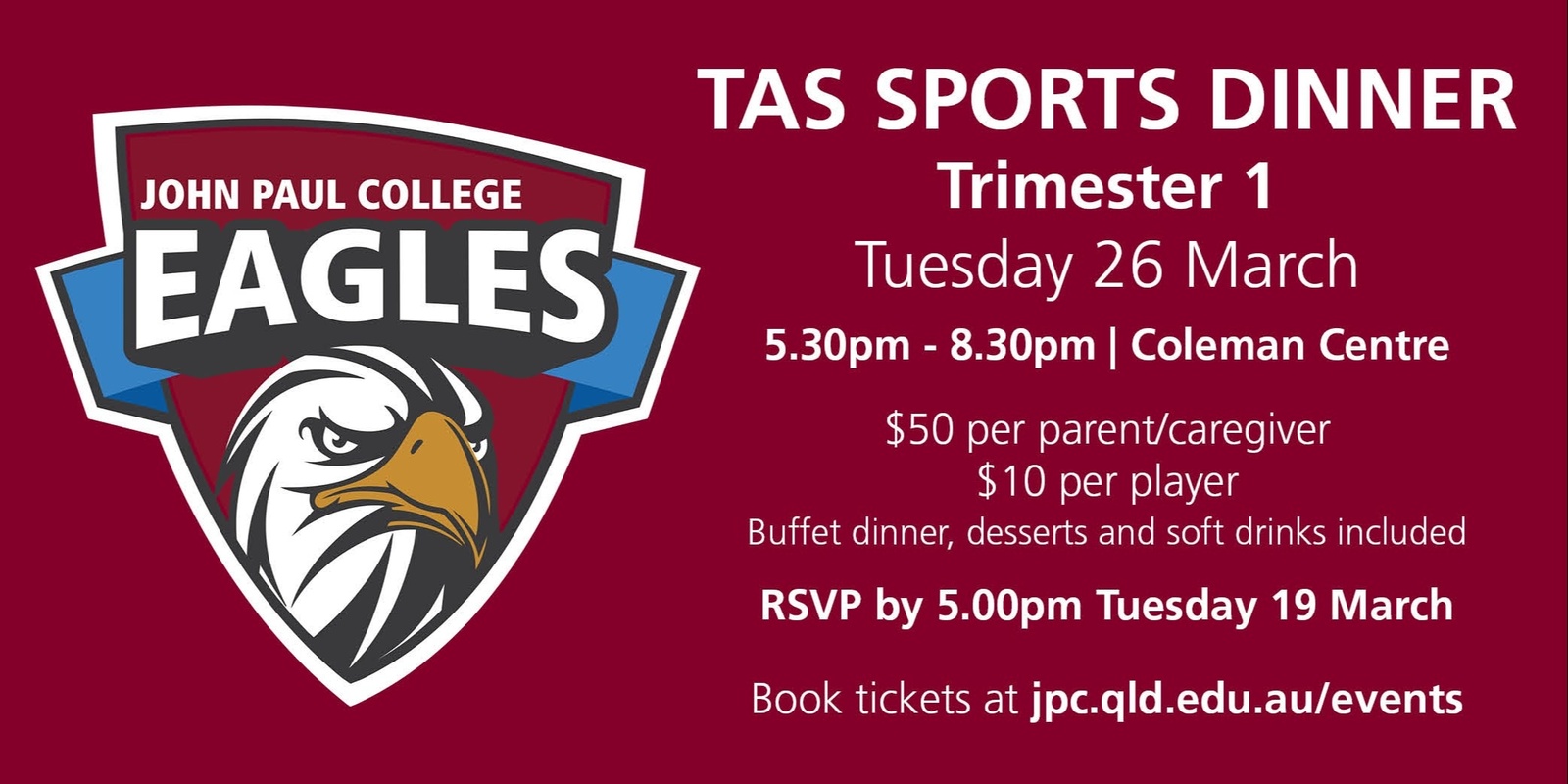 Banner image for JPC TAS Sports Dinner - Trimester 1