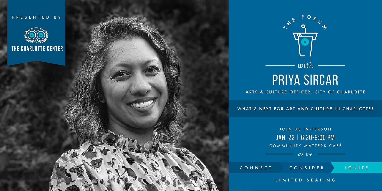 Banner image for The Charlotte Center Forum featuring Priya Sircar