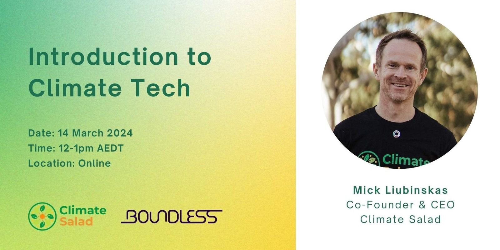 Banner image for Intro to Climate Tech with Mick Liubinskas