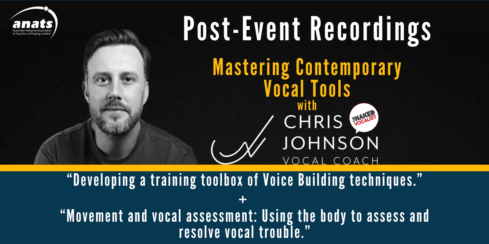 Banner image for Post-Event Recording - Mastering Contemporary Vocal Tools with Chris Johnson