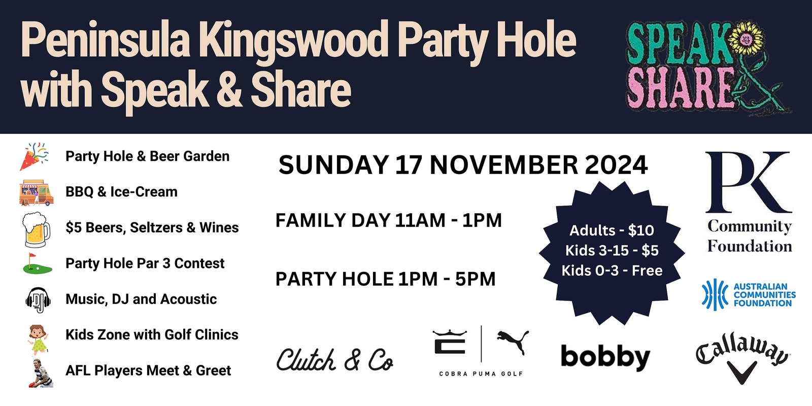 Banner image for Peninsula Kingswood Party Hole partnered with Speak & Share