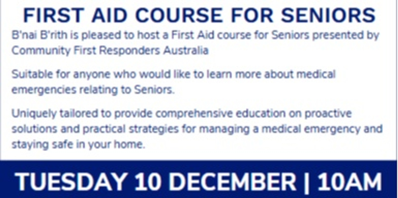 Banner image for B'nai B'rith CFRA First Aid Course