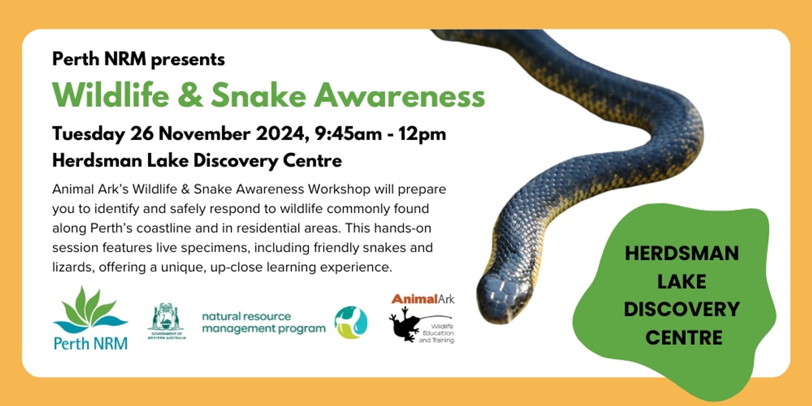 Banner image for Wildlife and Snake Awareness - Herdsman Lake