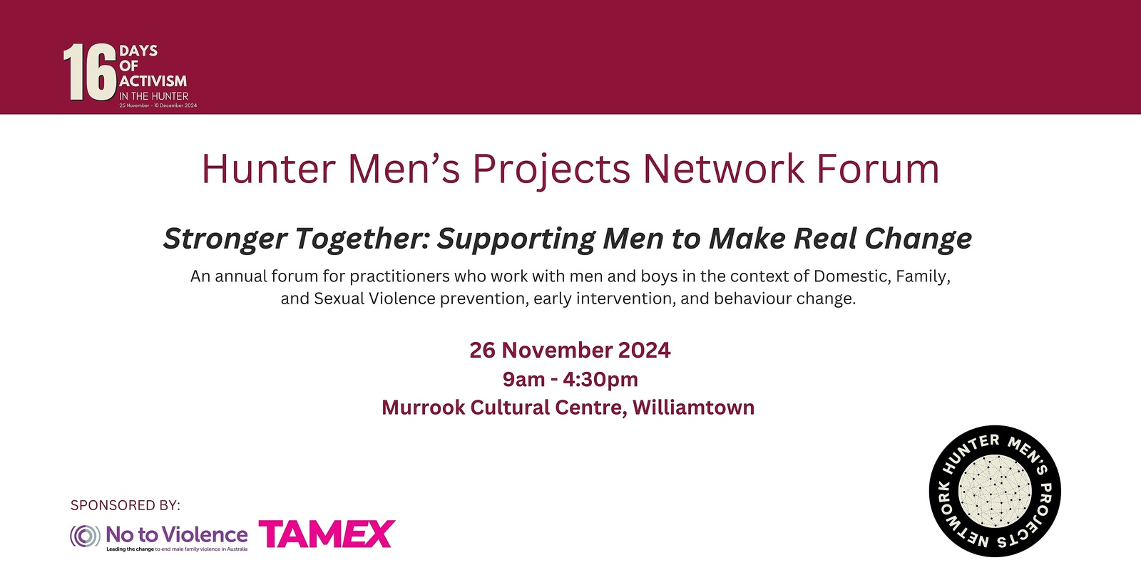 Banner image for Hunter Men's Projects Network Forum 2024