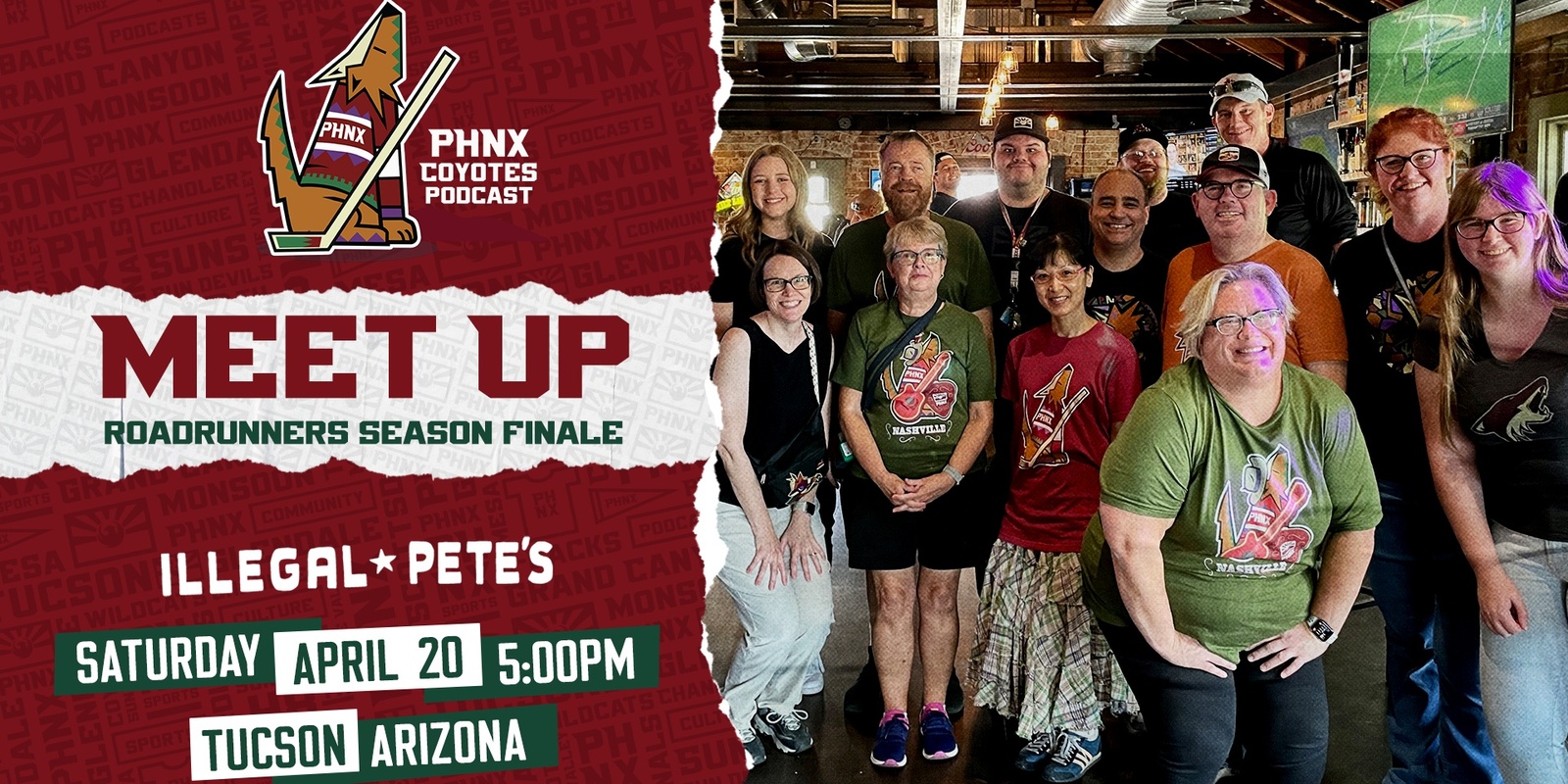 Banner image for PHNX Coyotes Meetup for the Roadrunners Season Finale in Tucson
