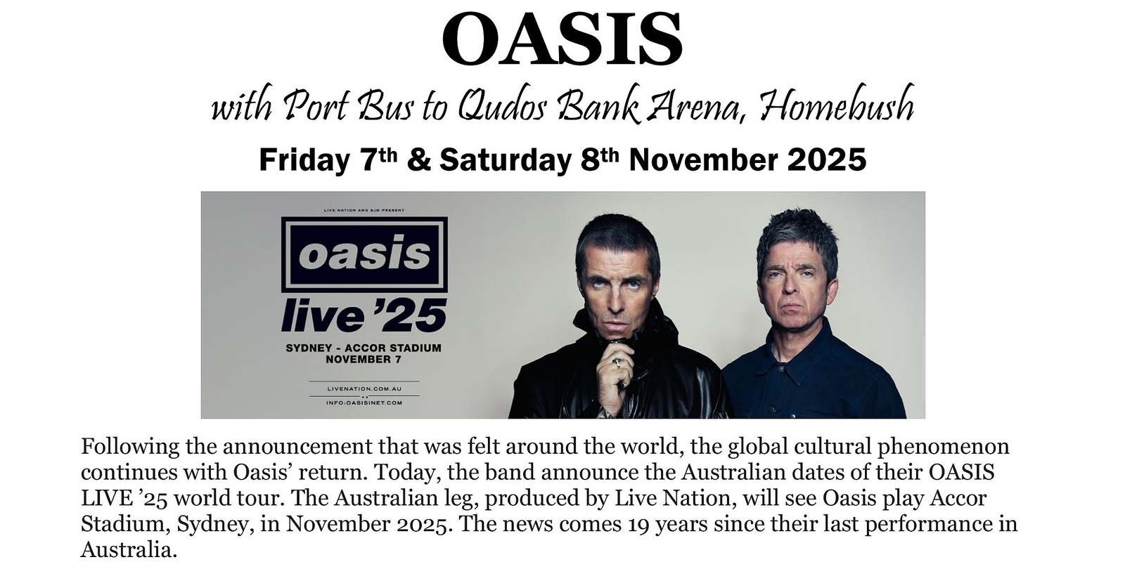 Banner image for Oasis Show #1 with Port Bus