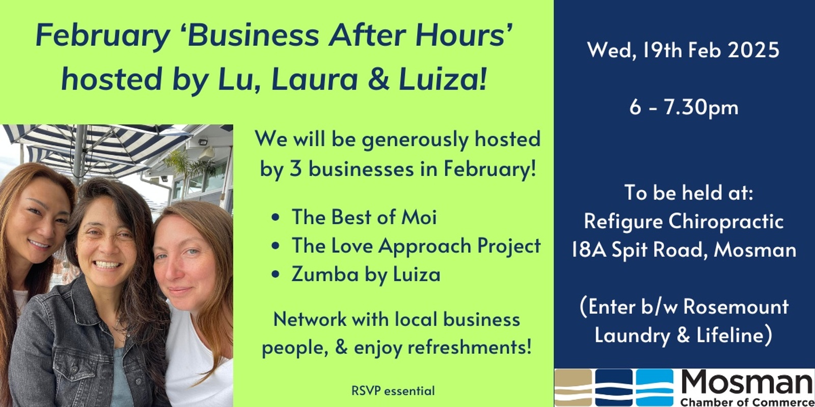 Banner image for February Business After Hours (BAH) - Lu, Laura & Luiza!