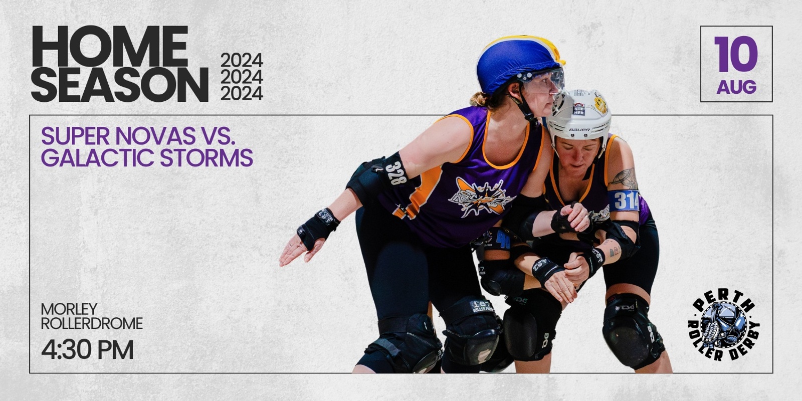 Banner image for Perth Roller Derby 2024 Home Season | Bout 3 Super Novas vs. Galactic Storms