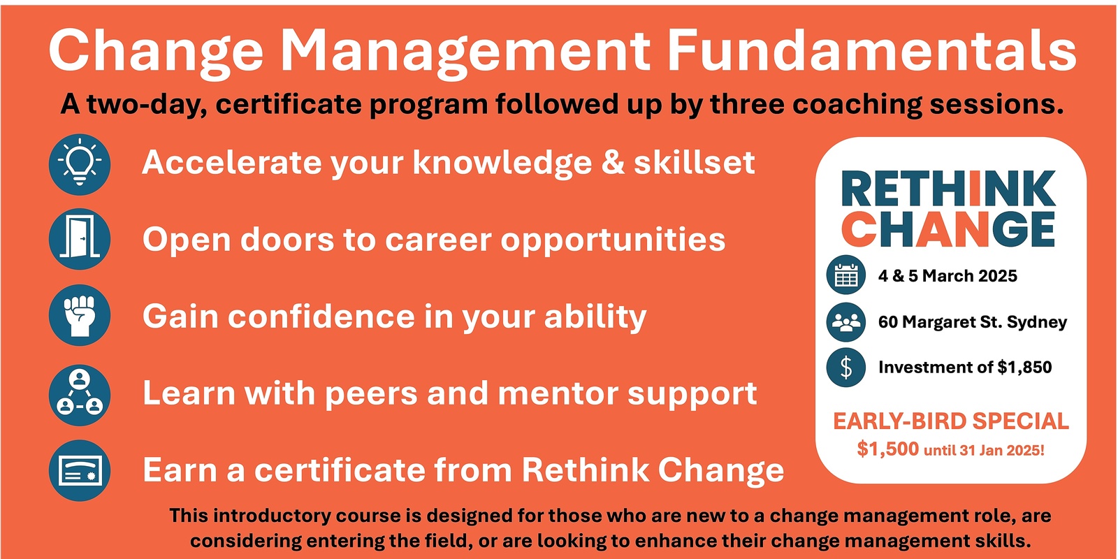 Banner image for Change Management Fundamentals - powered by Rethink Change