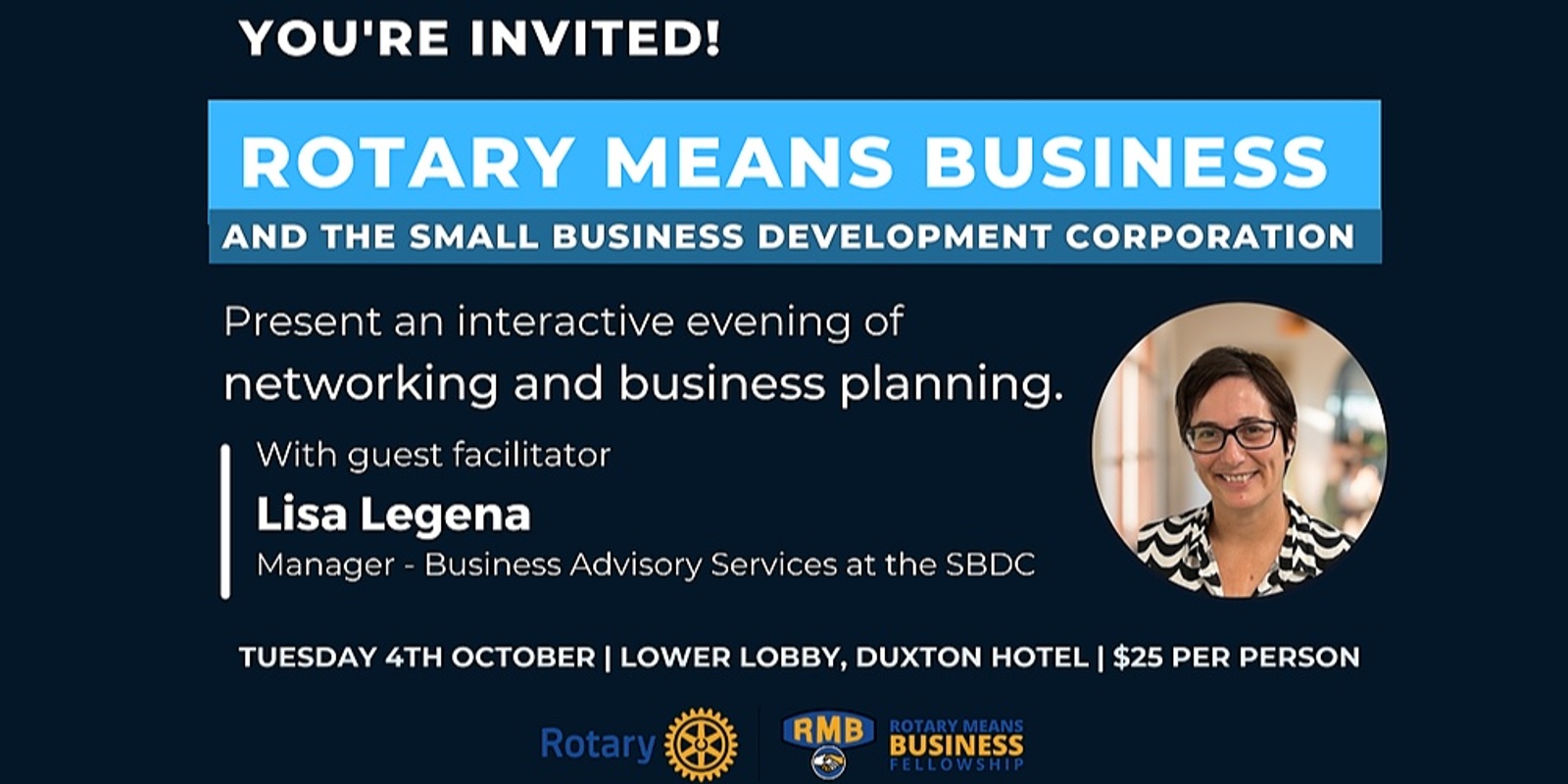 Banner image for Rotary Means Business | Lisa Legena | October 4, 2022