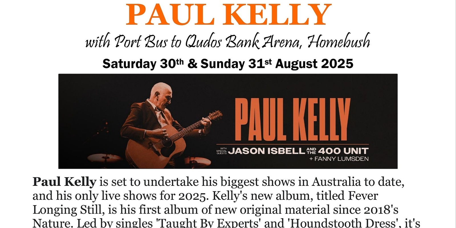 Banner image for Paul Kelly: Fever Longing Still Tour