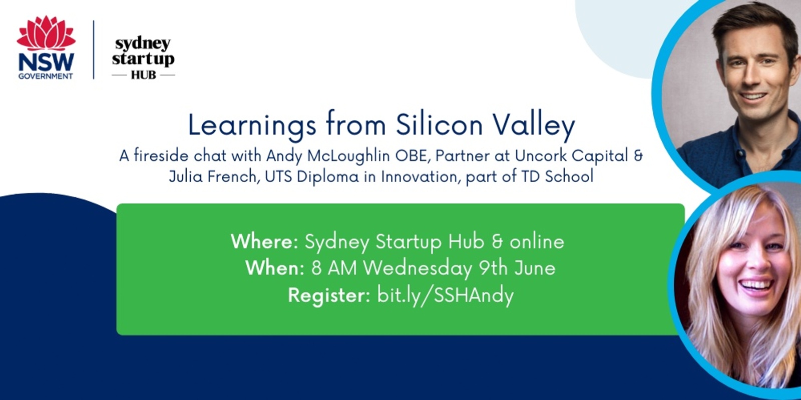 Banner image for Fireside Chat with Andy McLoughlin OBE, Partner at Uncork Capital and Julia French, UTS Diploma in Innovation, part of TD School