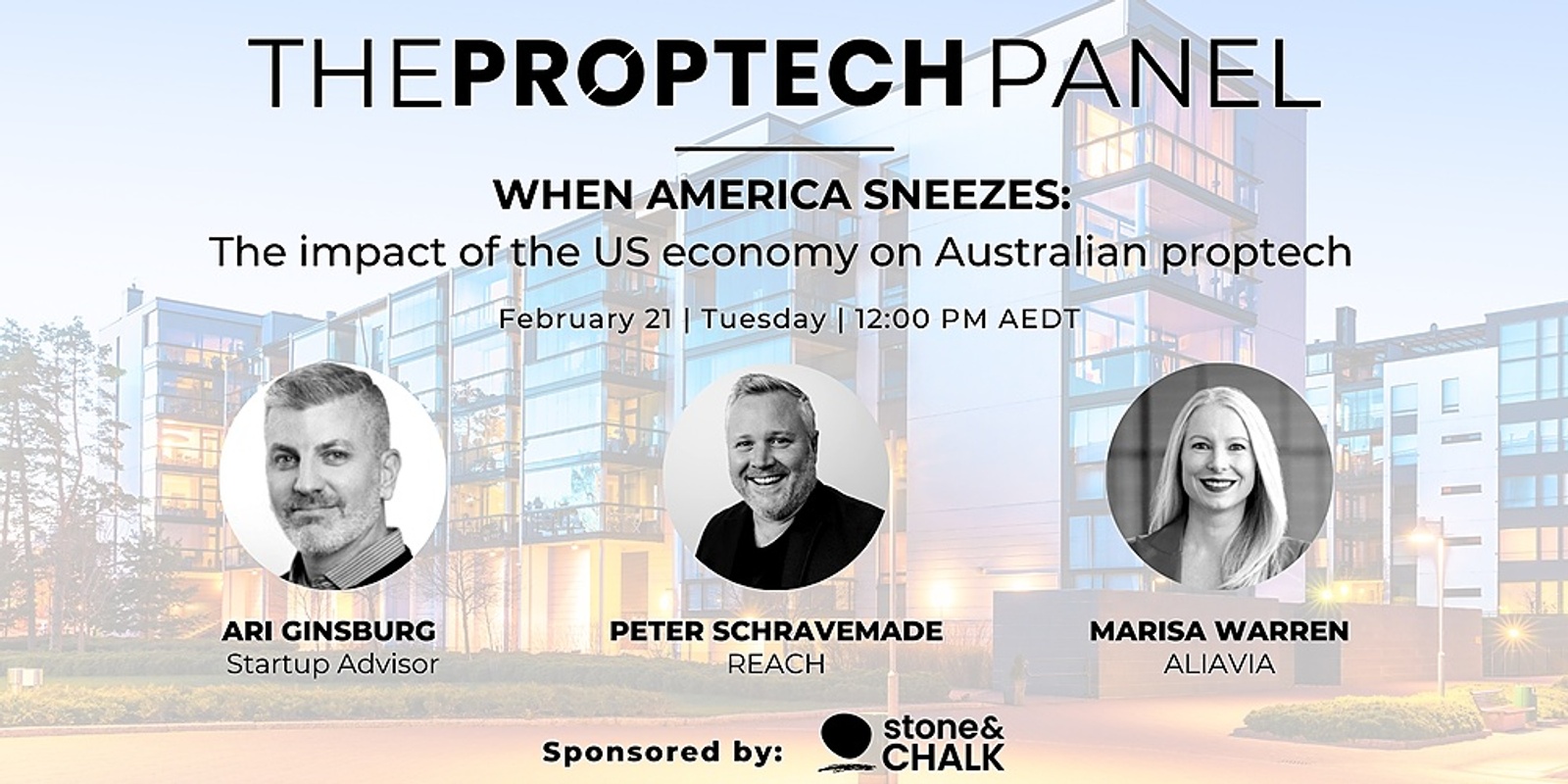 Banner image for Stone & Chalk Presents: Proptech Panel - When America Sneezes: The impact of the US economy on Australian proptech