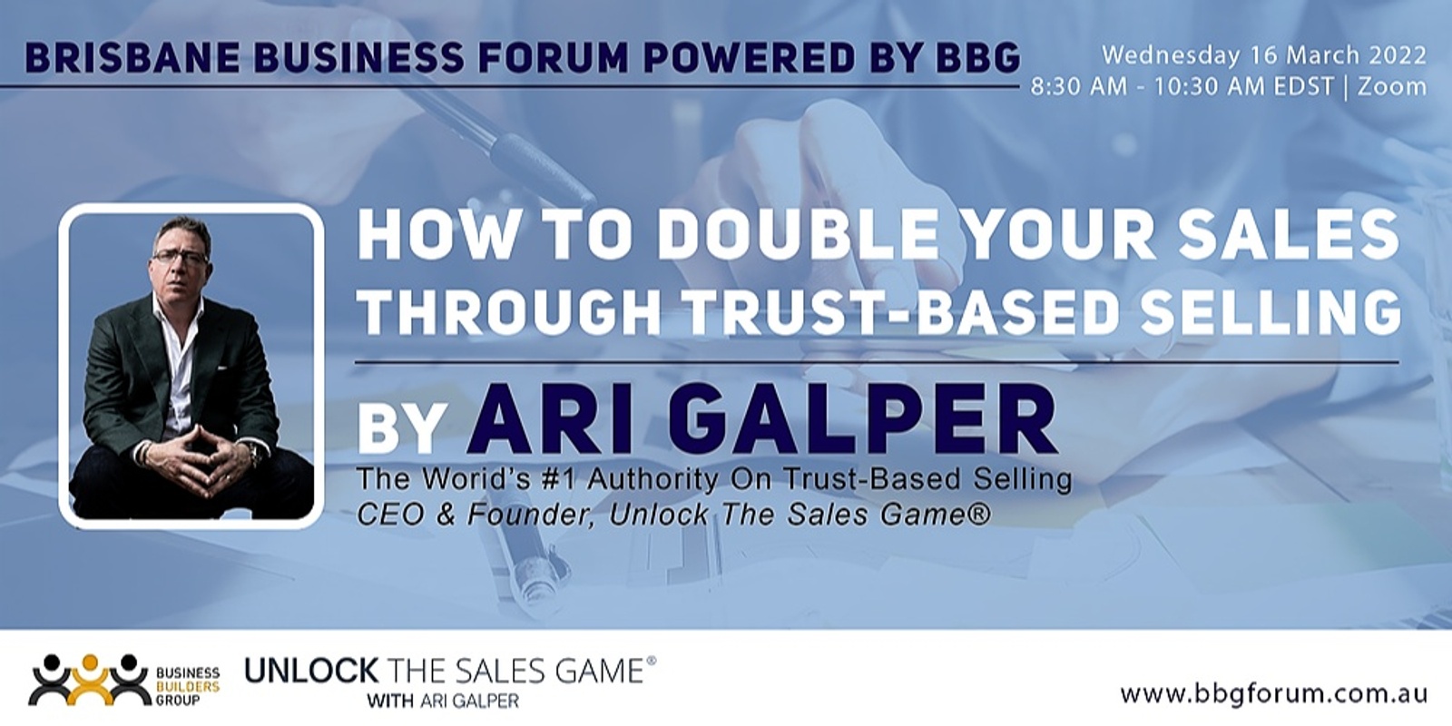 Banner image for How To Double Your Sales Through Trust-Based Selling | Brisbane Business Forum powered by BBG