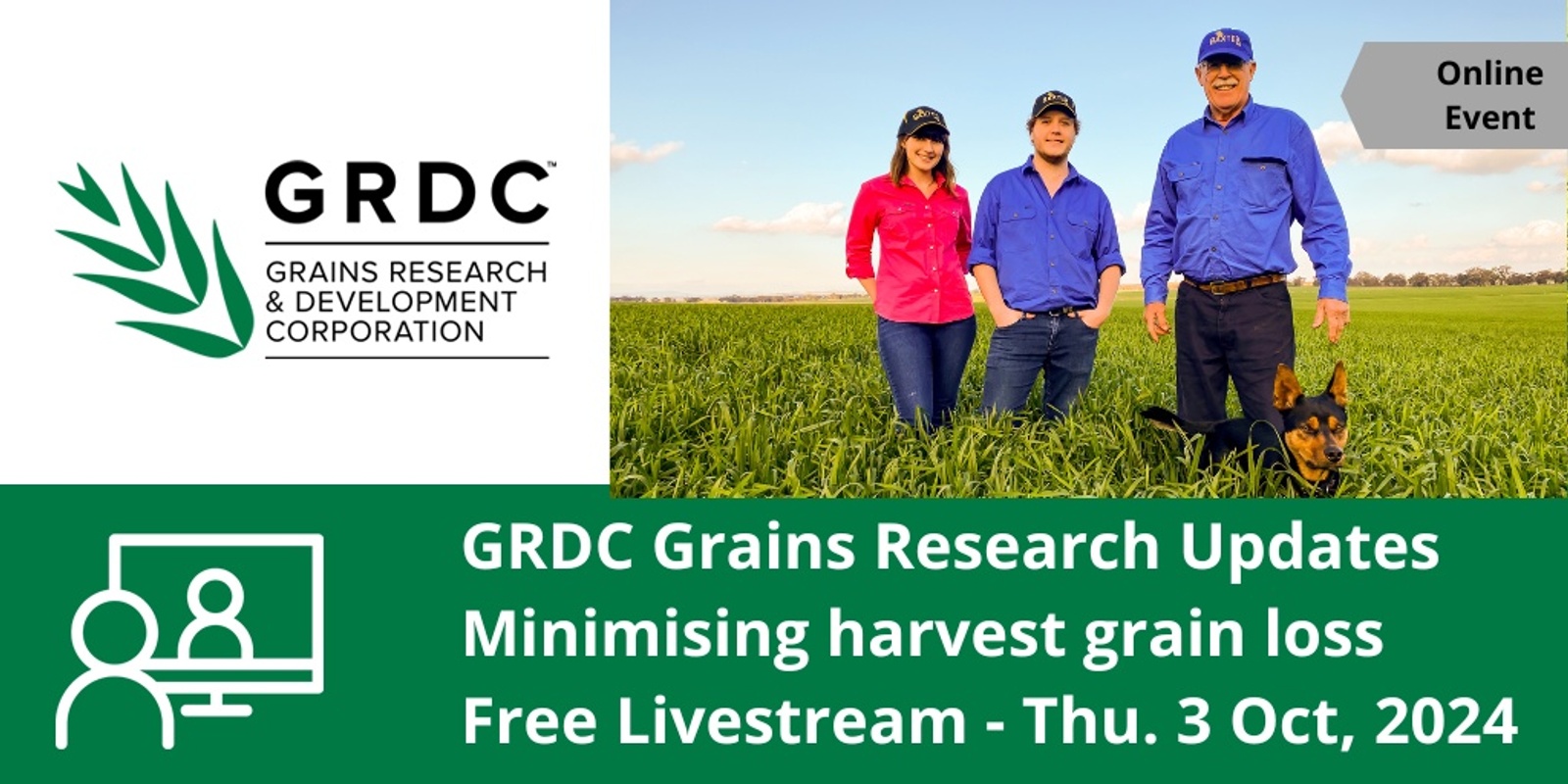 Banner image for GRDC Grains Research Update, Online - Minimising harvest grain loss