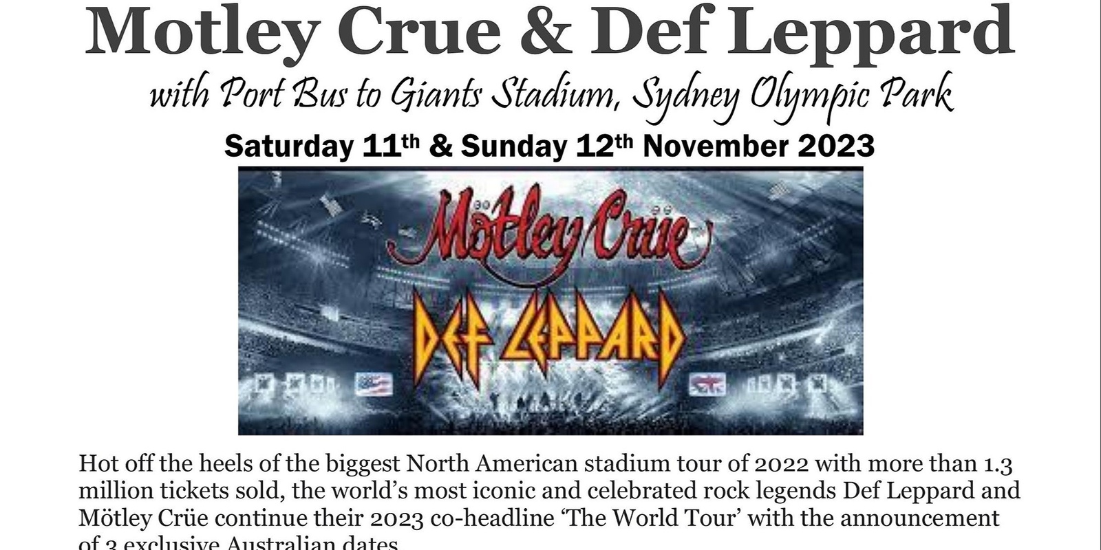 Banner image for Motely Crue & Def Leppard with Port Bus