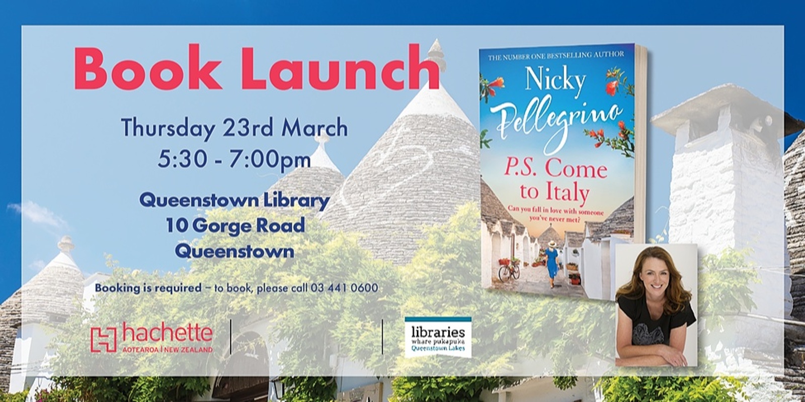 Banner image for Nicky Pellegrino Book Launch at Queenstown Library