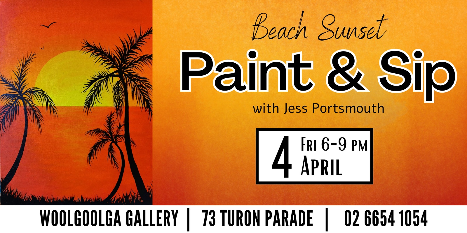 Banner image for Palm Tree Sunset - Paint & Sip @Woolgoolga Gallery with Jess Portsmouth