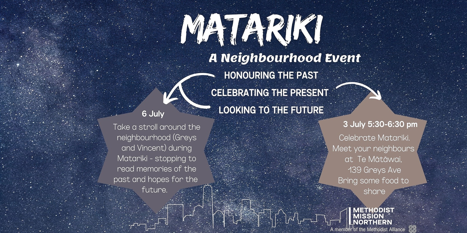Banner image for Matariki Neighbourhood Event - Vincent St/Greys Ave and surrounds